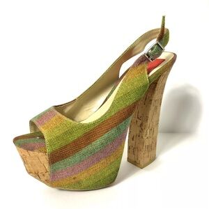 FRH Women Multicolor Knit Platform Slingback Peeptoe Festival Boho 60s Shoes 6.5